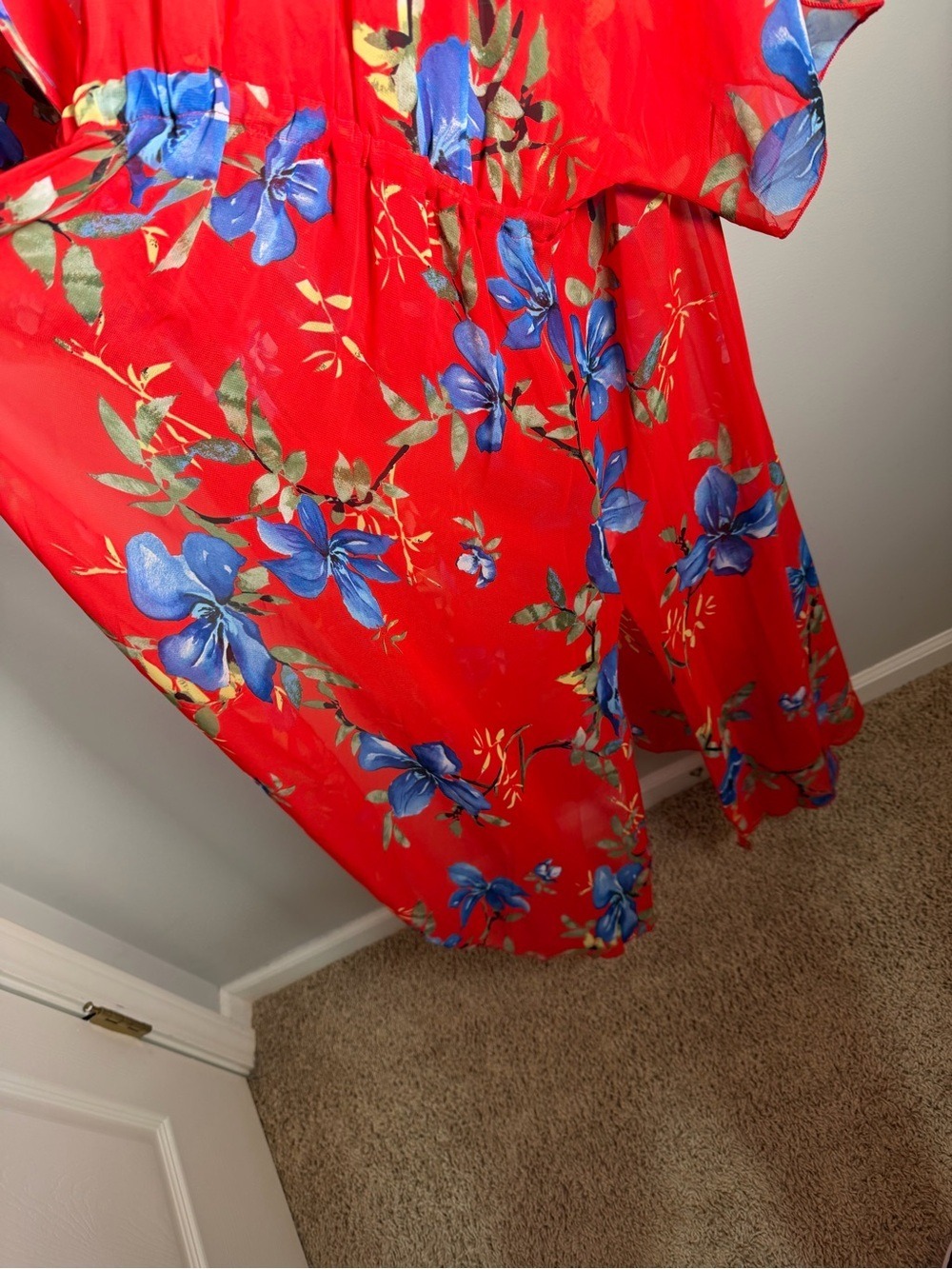 Emerald Red Floral Kimono 2x - Picture 7 of 11